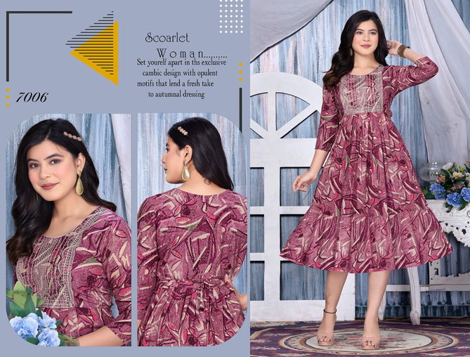 Ft Flower Fashion Foil Printed Embroidered Kurtis Catalog
